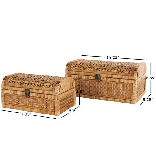 Brown Rattan Handmade Woven Storage Box with Curved Tops & Wrapped Edges, 2ct.